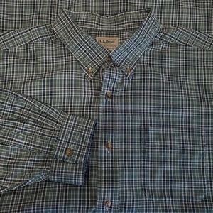 L.L. Bean Button Down Traditional Fit Green Blue Plaid Long Sleeve Shirt Sz XXL